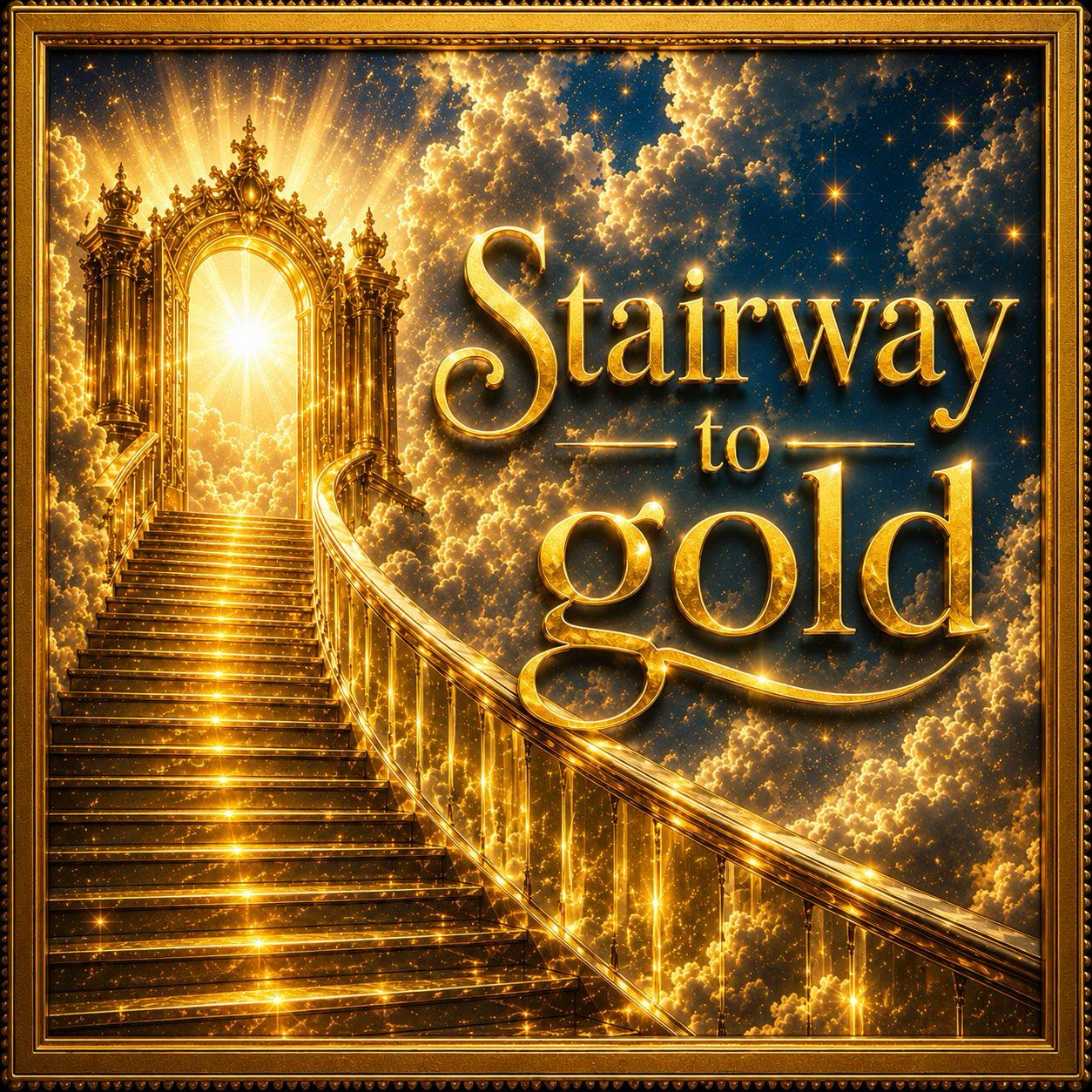 Golden gates opening to a heavenly stairway